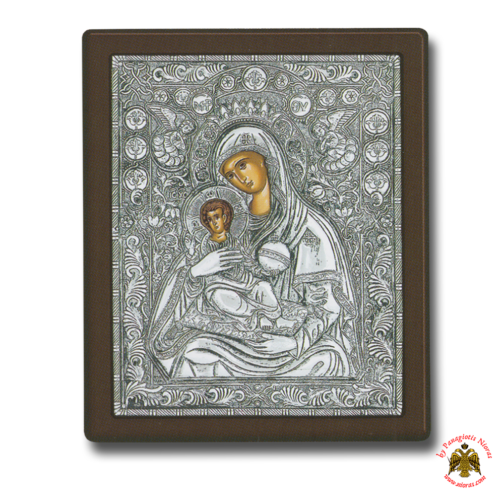 Holy Virgin Mary Theotokos Panagia Glikasmos Aggelwn Silver Holy Icon