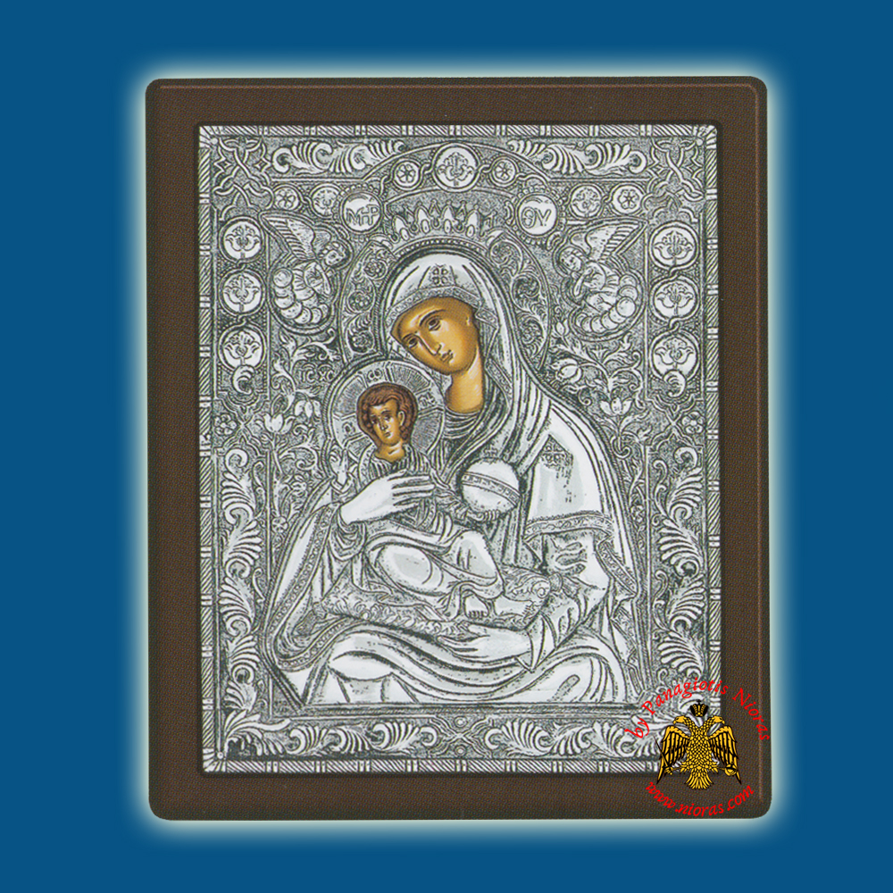 Holy Virgin Mary Theotokos Panagia Glikasmos Aggelwn Silver Holy Icon
