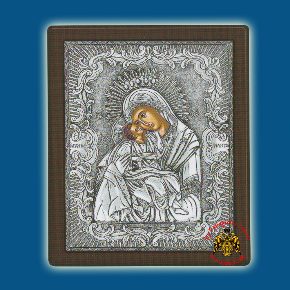 Holy Virgin Mary Theotokos Panagia Glykofilousa (Russian) Silver Holy Icon