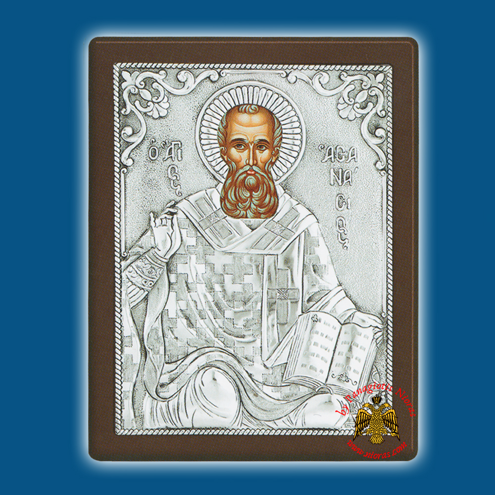 Saint Athanasios Silver Holy Icon