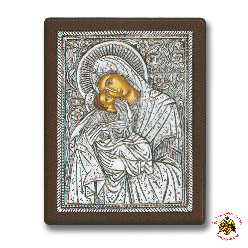 Holy Virgin Mary Theotokos Panagia Glykofilousa (New Subject) Silver Holy Icon