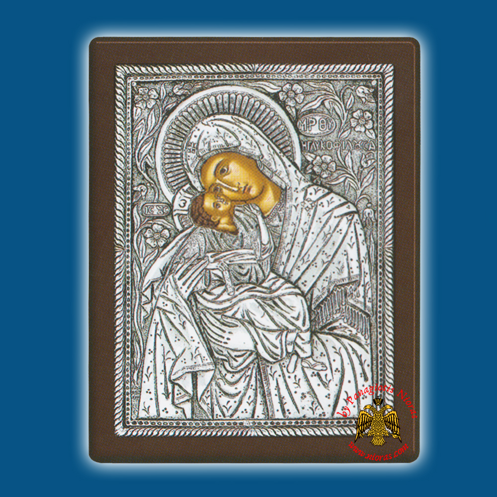Holy Virgin Mary Theotokos Panagia Glykofilousa (New Subject) Silver Holy Icon