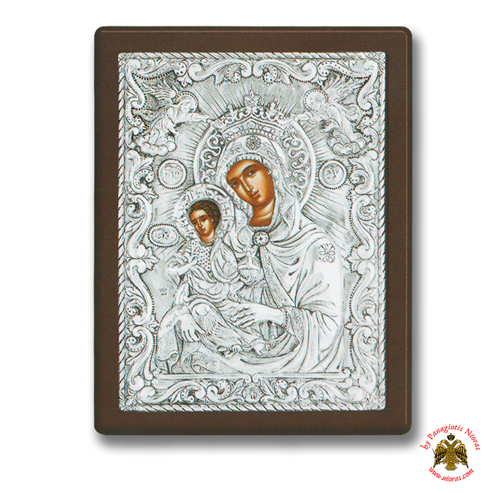 Holy Virgin Mary Theotokos Panagia O Glykasmos Ton Aggelon Silver Holy Icon