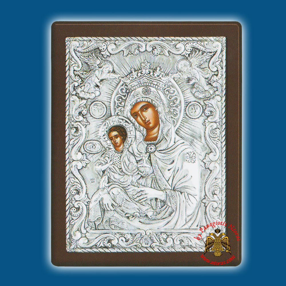 Holy Virgin Mary Theotokos Panagia O Glykasmos Ton Aggelon Silver Holy Icon
