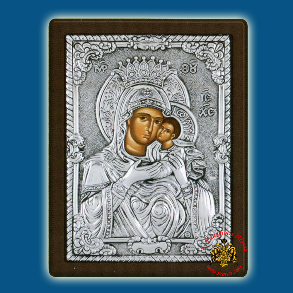 Holy Virgin Mary Theotokos Aksion Esti Byzantine Style Silver Holy Icon