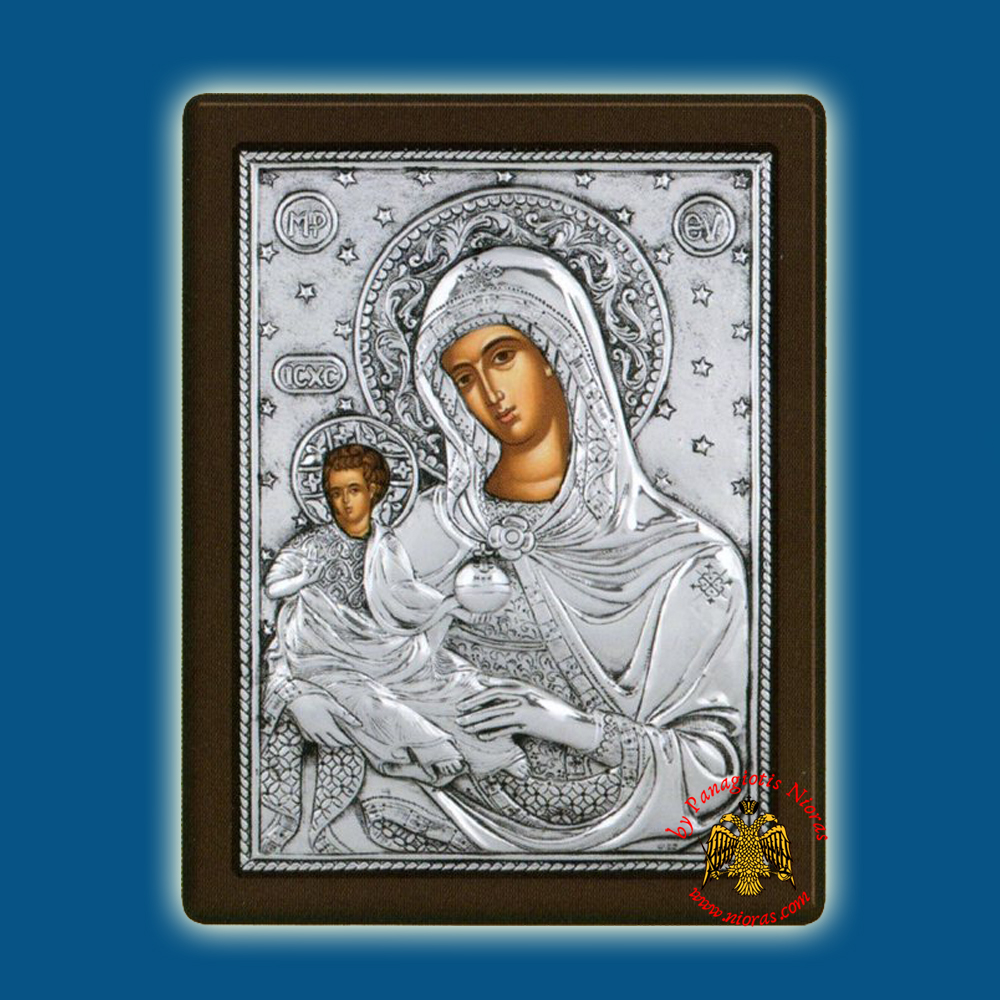 Holy Virgin Mary Theotokos Glikasmos Ton Aggelon Silver Holy Icon