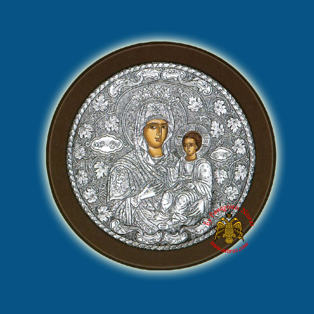 Holy Virgin Mary Theotokos Hodegetria Silver Holy Icon Round Design