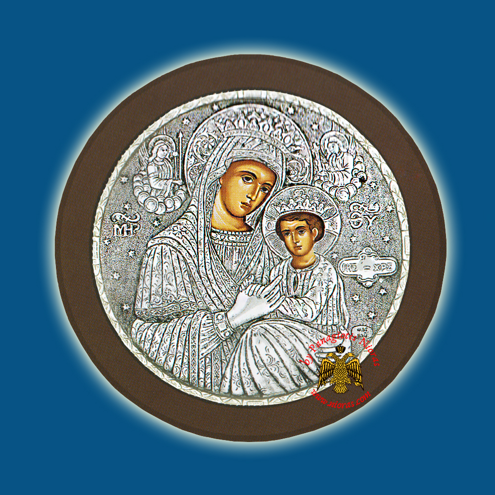 Holy Virgin Mary Theotokos Panagia Anagennisis Silver Holy Icon Round Design