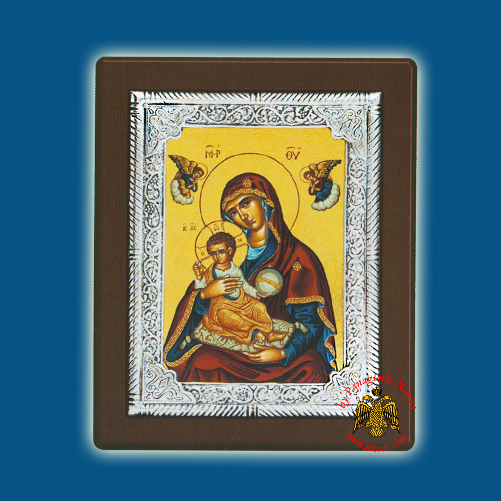 Holy Virgin Mary Theotokos Panagia Glykasmos Ton Aggelon Silver Holy Icon