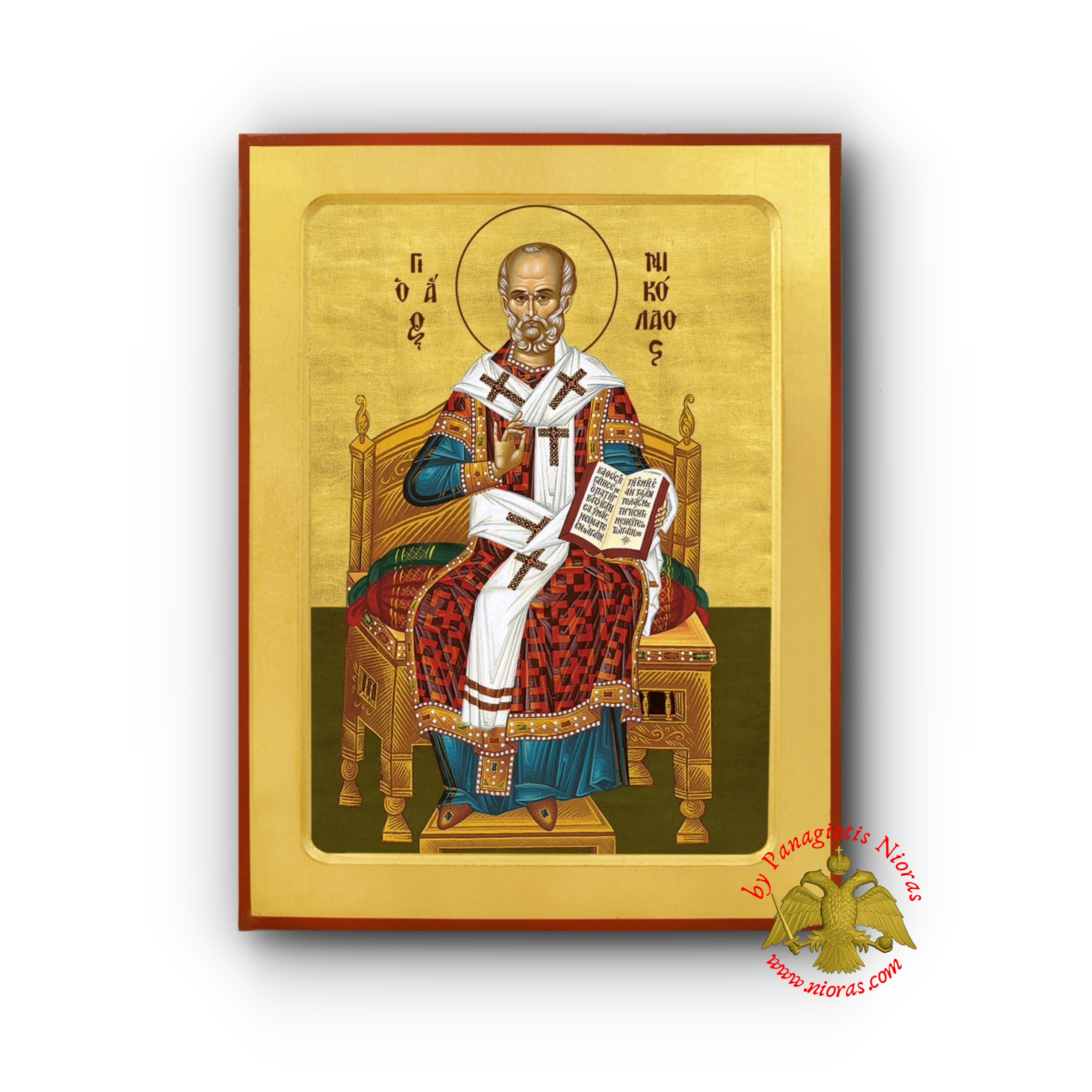 Saint Nicholas Archbishop of Myra in Lycia Enthroned Byzantine Wooden Icon
