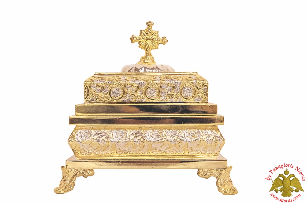 Reliquary Box Church Style Gold Plated with Opening Lid 20x20x20cm
