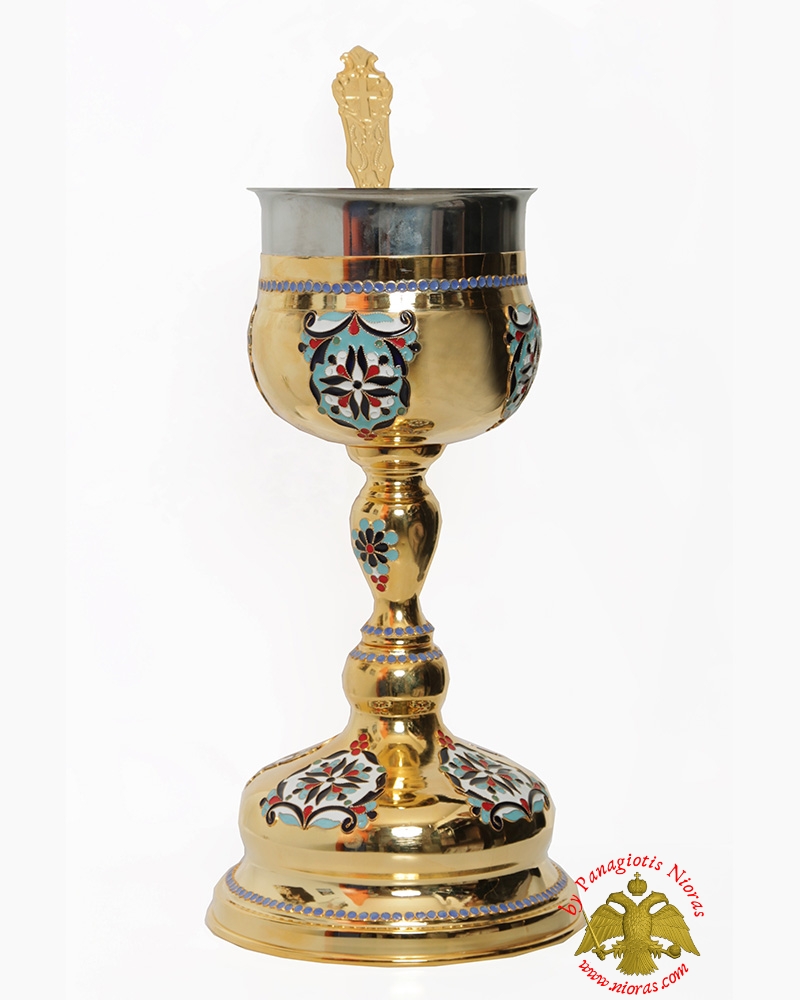 Orthodox Holy Communion Chalice Set Byzantine Style Enamel Details 1lt