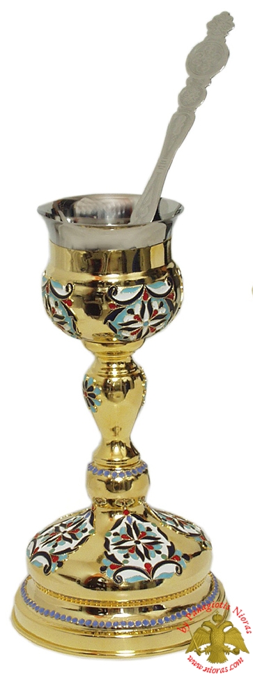 Orthodox Holy Communion Chalice Set Byzantine Style Enamel Detaills 0.50t