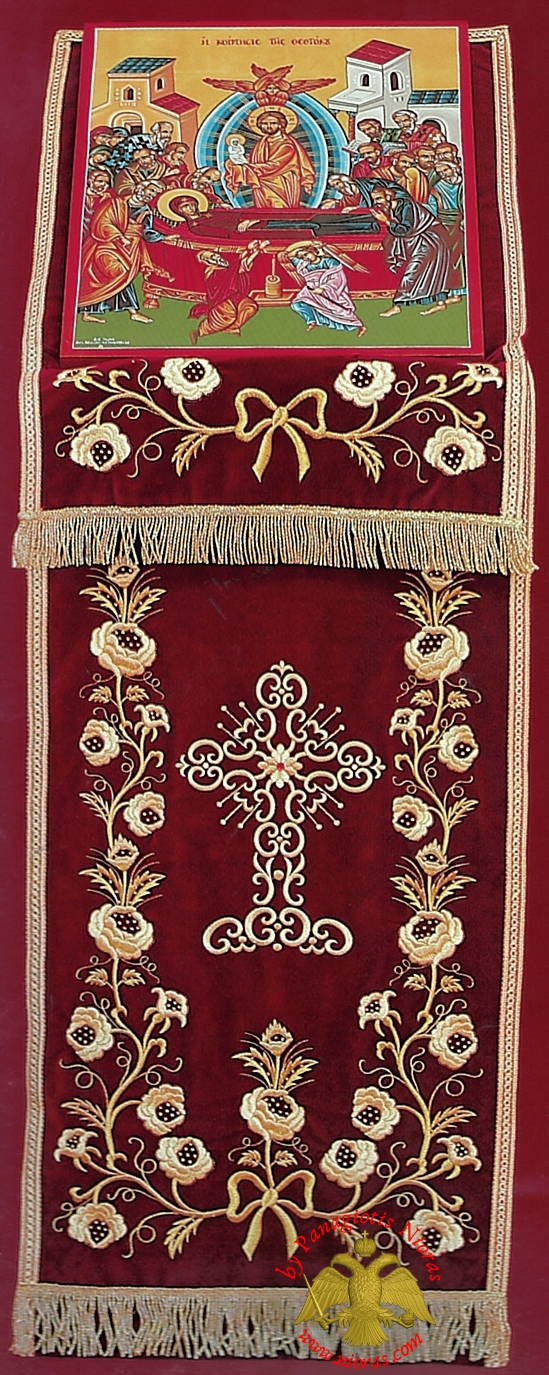 Orthodox Iconostasis Velvet Cover with Golden Cross and Flowers Embroidery