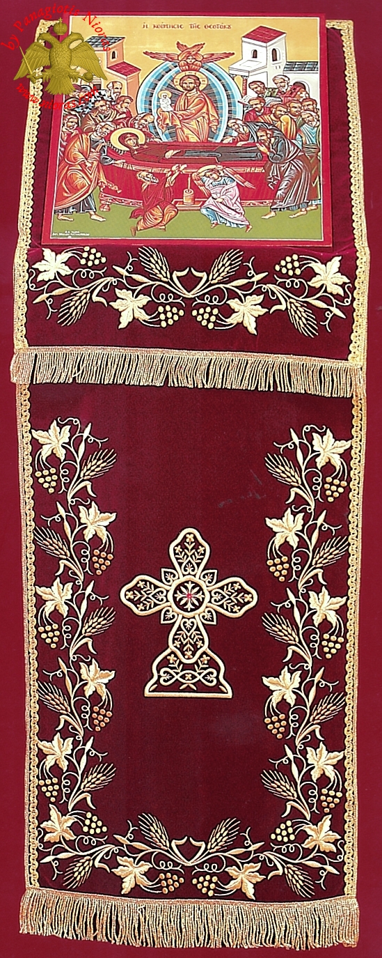 Orthodox Iconostasis Velvet Cover with Golden Cross, Grapes and Wheat Ears Embroidery