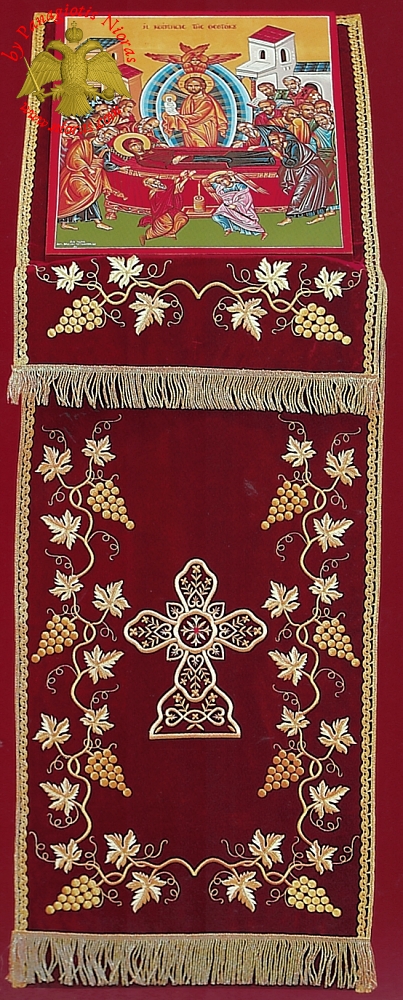 Orthodox Iconostasis Velvet Cover with Golden Cross and Grapes Embroidery