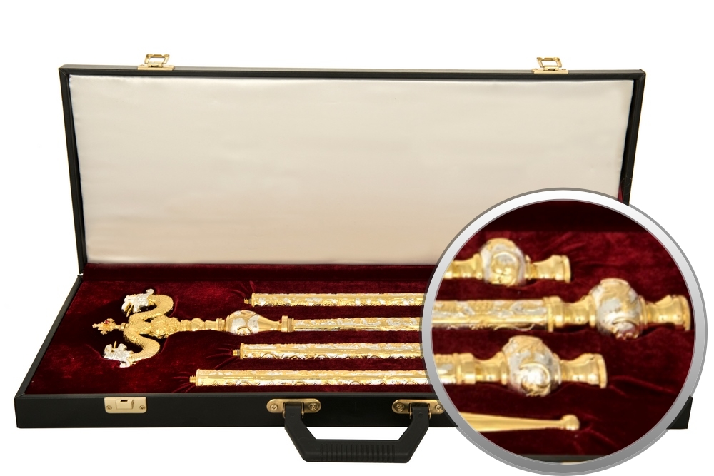 Orthodox Bishop Crosier with Leather Suitcase Gold and Silver Plated