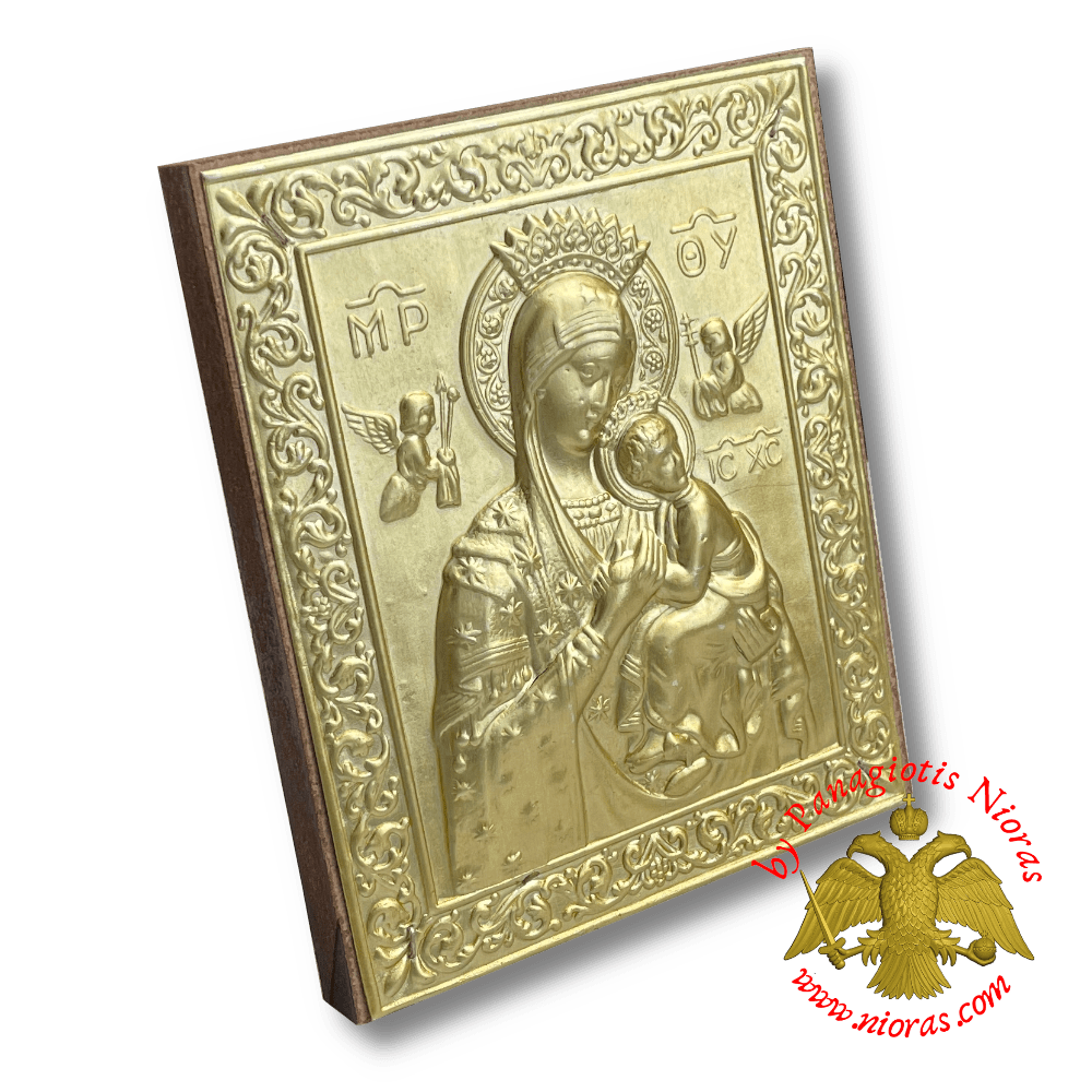 Theotokos Panagia Byzantine Aluminum Icon Bronze color 10.5x12.5cm