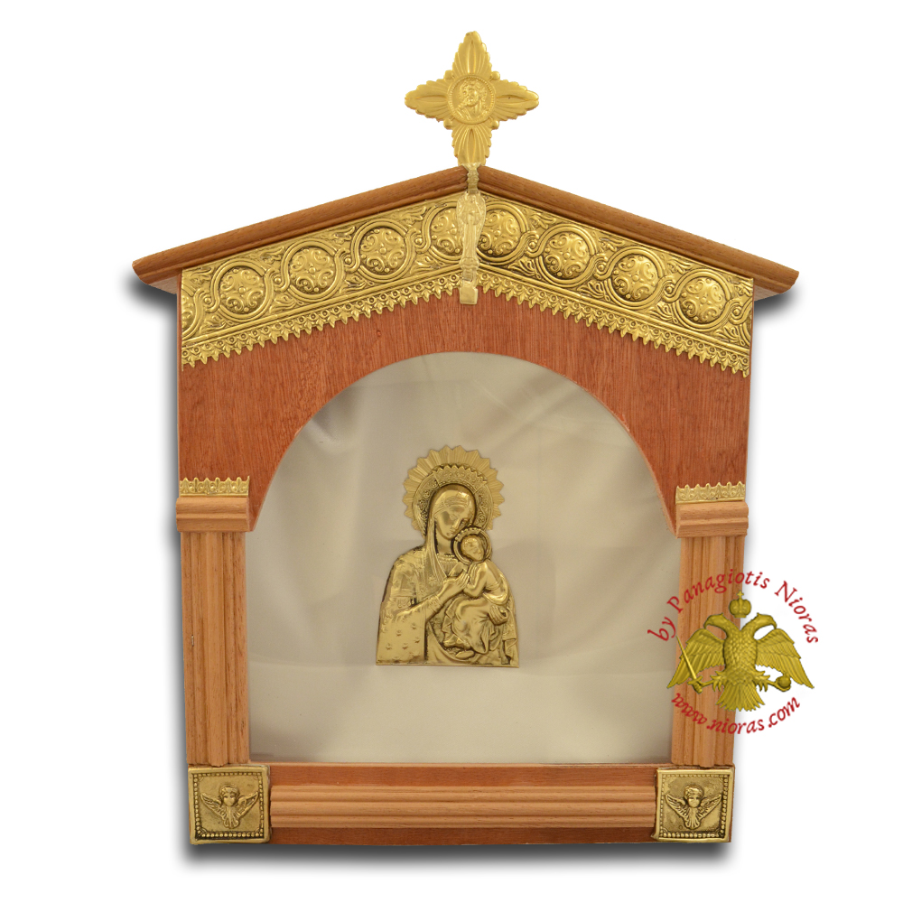 Wedding Crown Case Traditional Orthodox Church Style with Cross in the Top Wood-Brass
