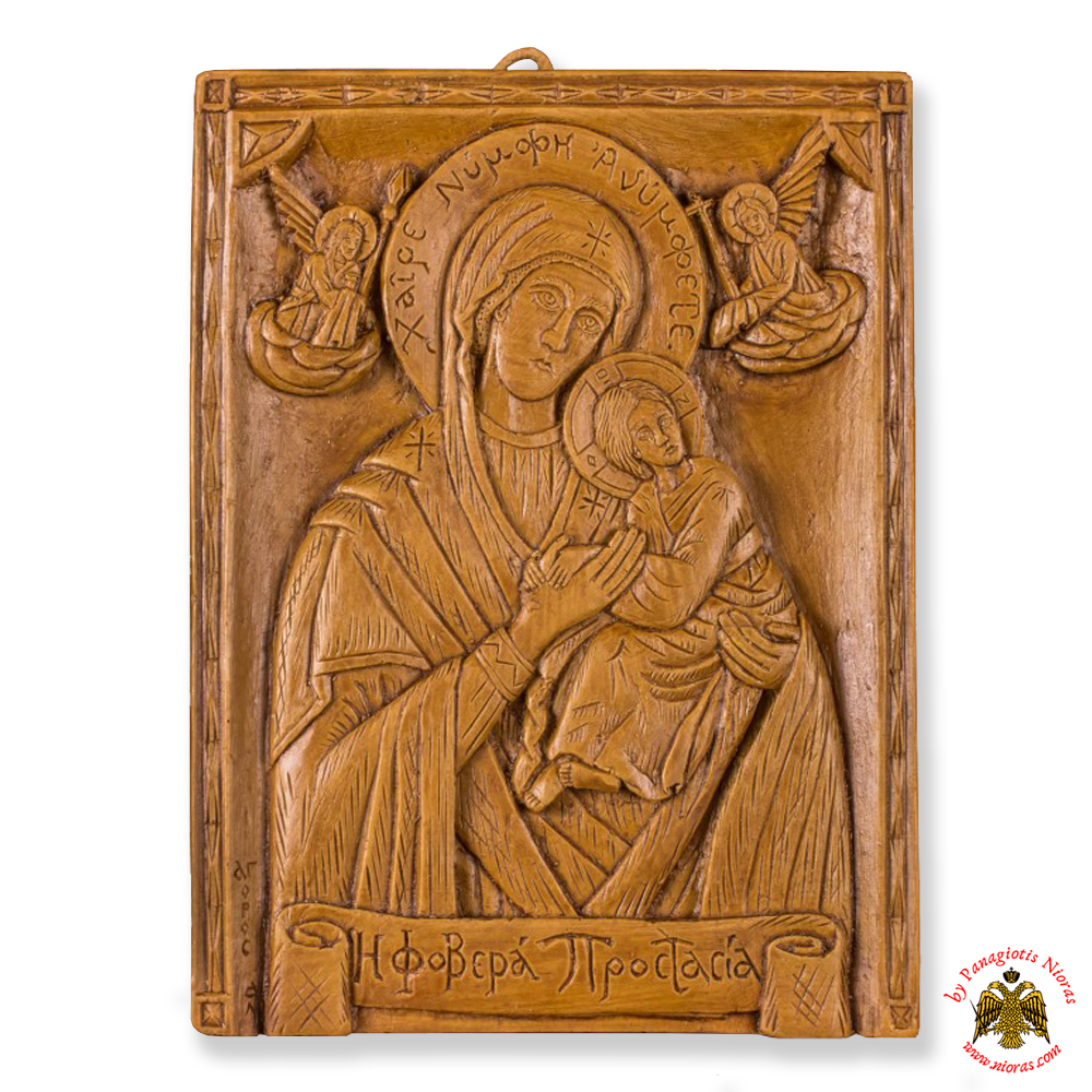 Icon From BeeWax Panagia the Mighty Protection