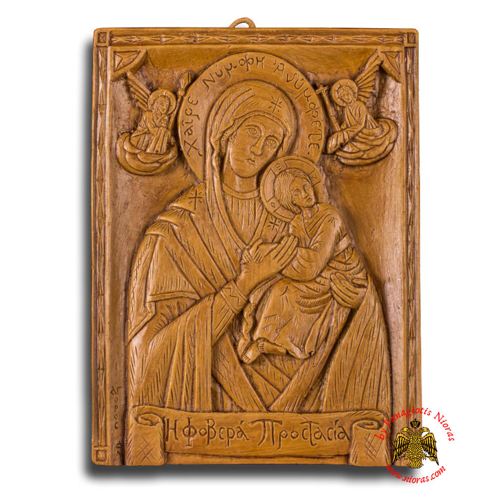 Icon From BeeWax Panagia the Mighty Protection