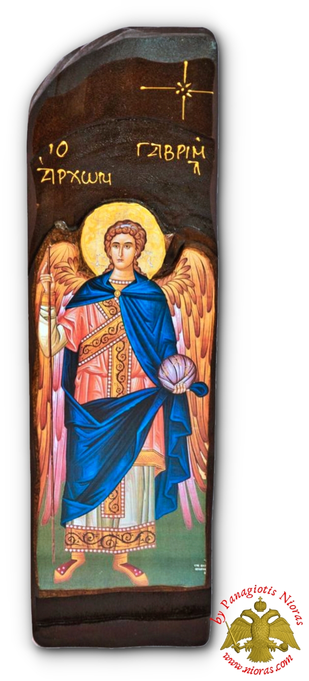 Antique Style Archangel Gabriel Icon in Rectangular Shape on Natural Wood