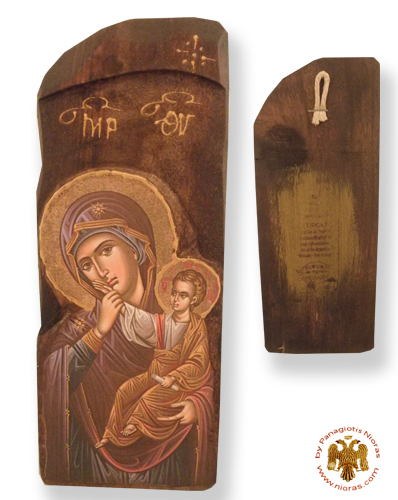 Antique Style Holy Virgin Mary Icon in Rectangular Shape on Natural Wood