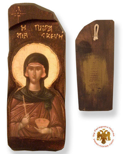 Antique Style Holy Saint Paraskevi in Rectangular Shape on Natural Wood