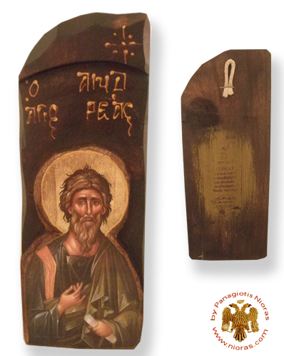 Antique Style Holy Saint Andrew in Rectangular Shape on Natural Wood