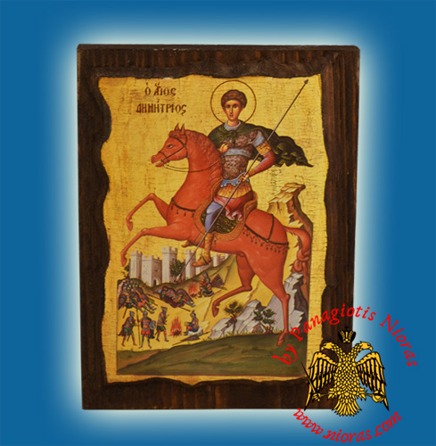 Byzantine Wooden Icon Saint Demetrius, The Myrrh-Streamer