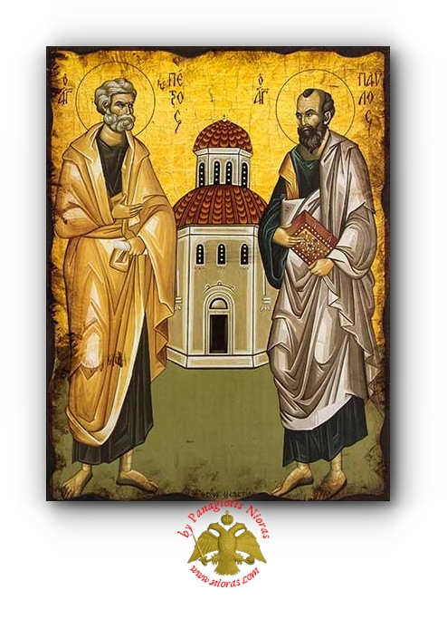 Byzantine Wooden Icon Antique Style Saints Peter and Paul