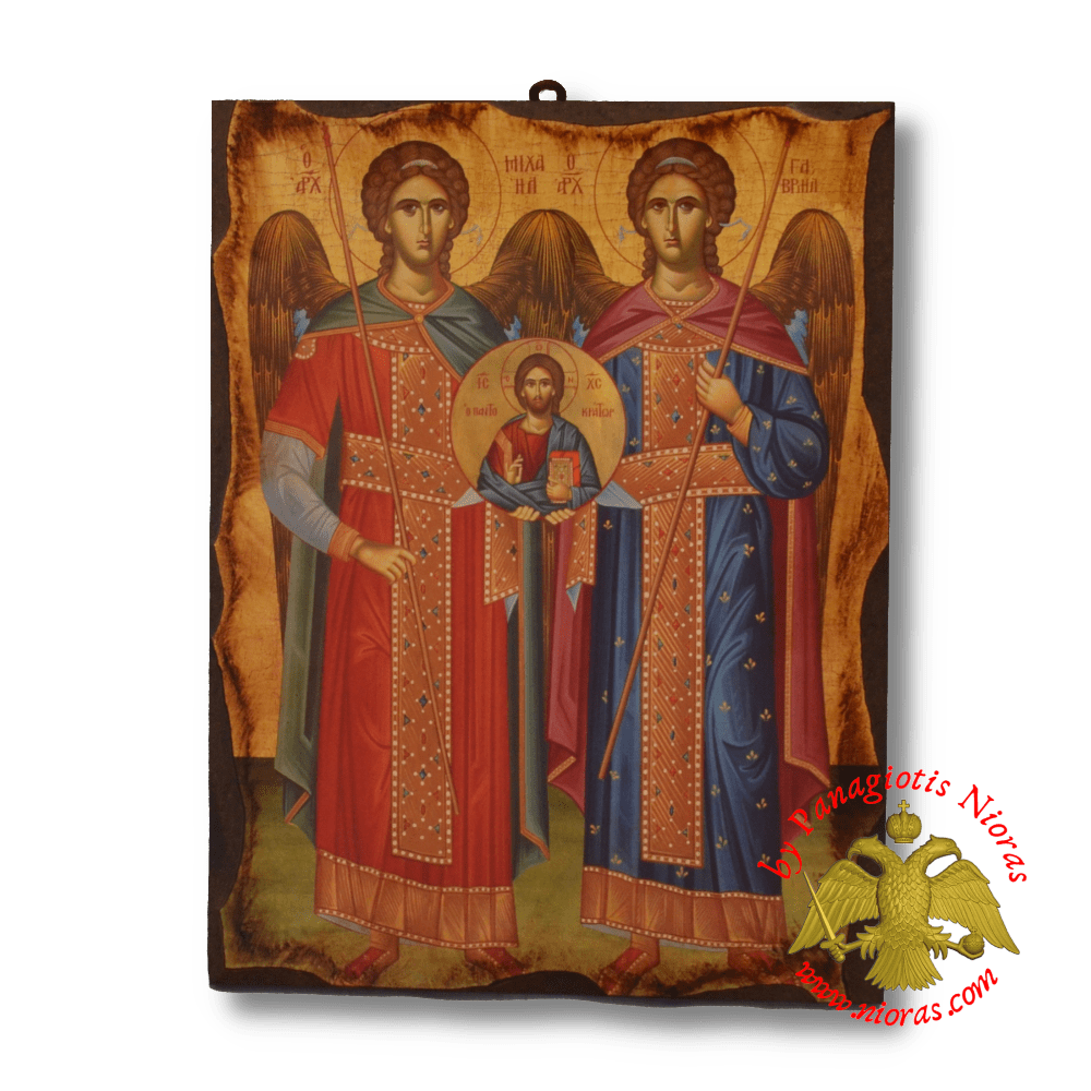 Byzantine Wooden Icon Antique Style Holy Archangels