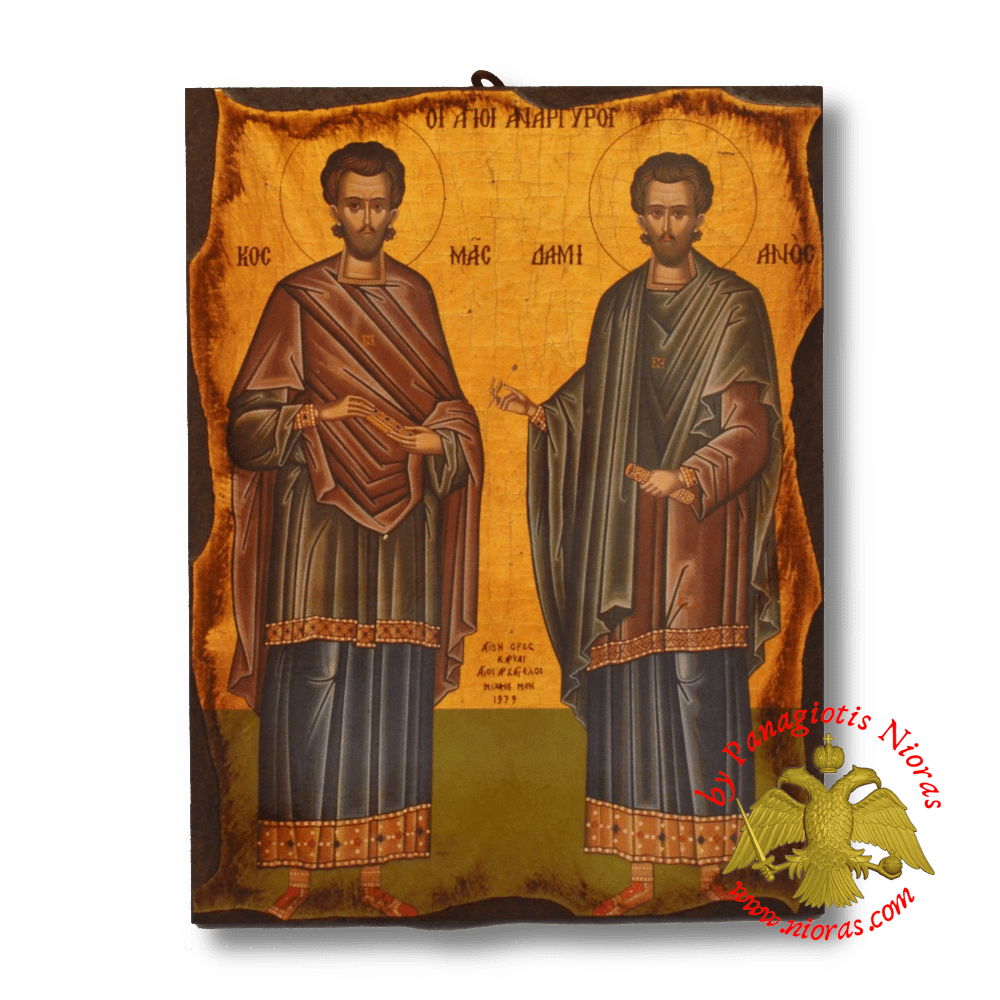 Byzantine Wooden Icon Antique Style Unmercenaries