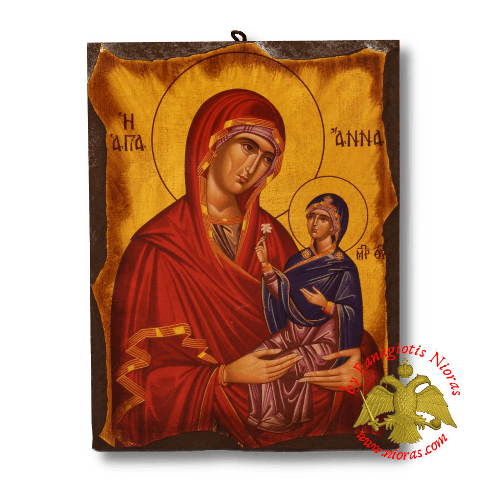 Byzantine Wooden Icon Antique Saint Anna