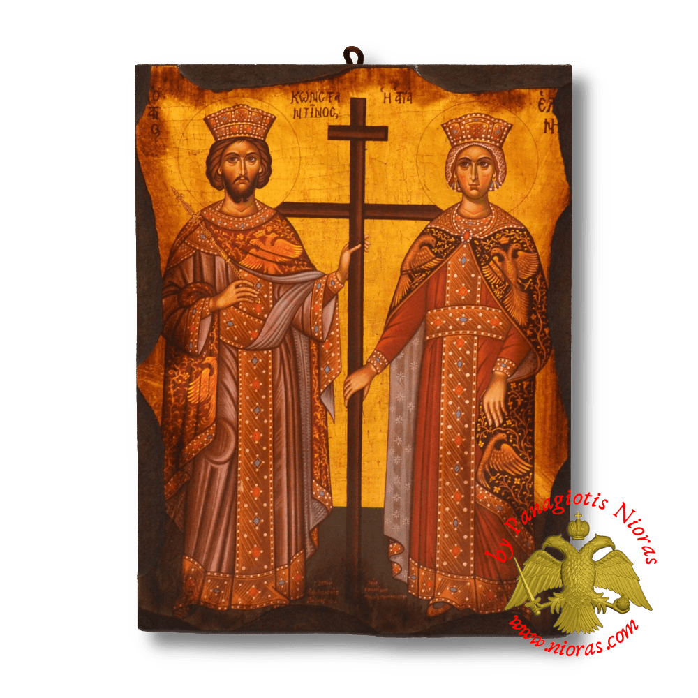 Byzantine Wooden Icon Antique Saint Constantine Helen
