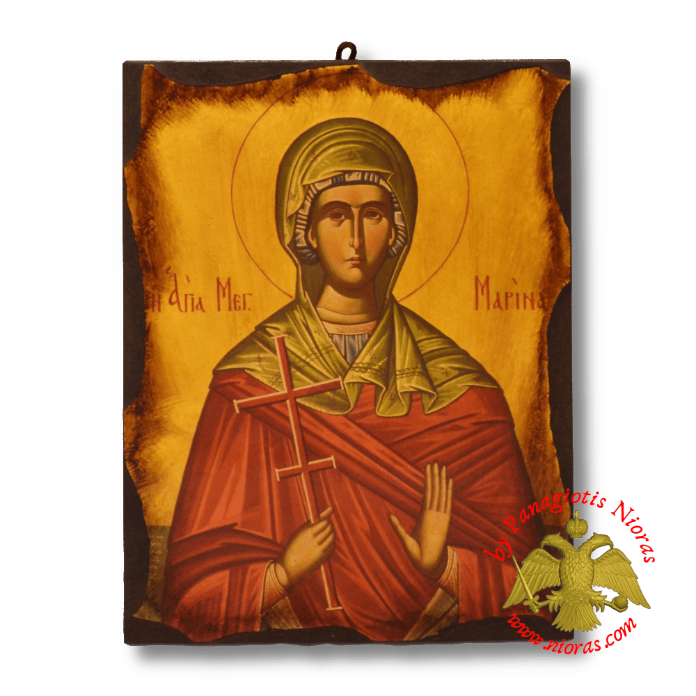 Byzantine Wooden Icon Antique Style Saint Marina