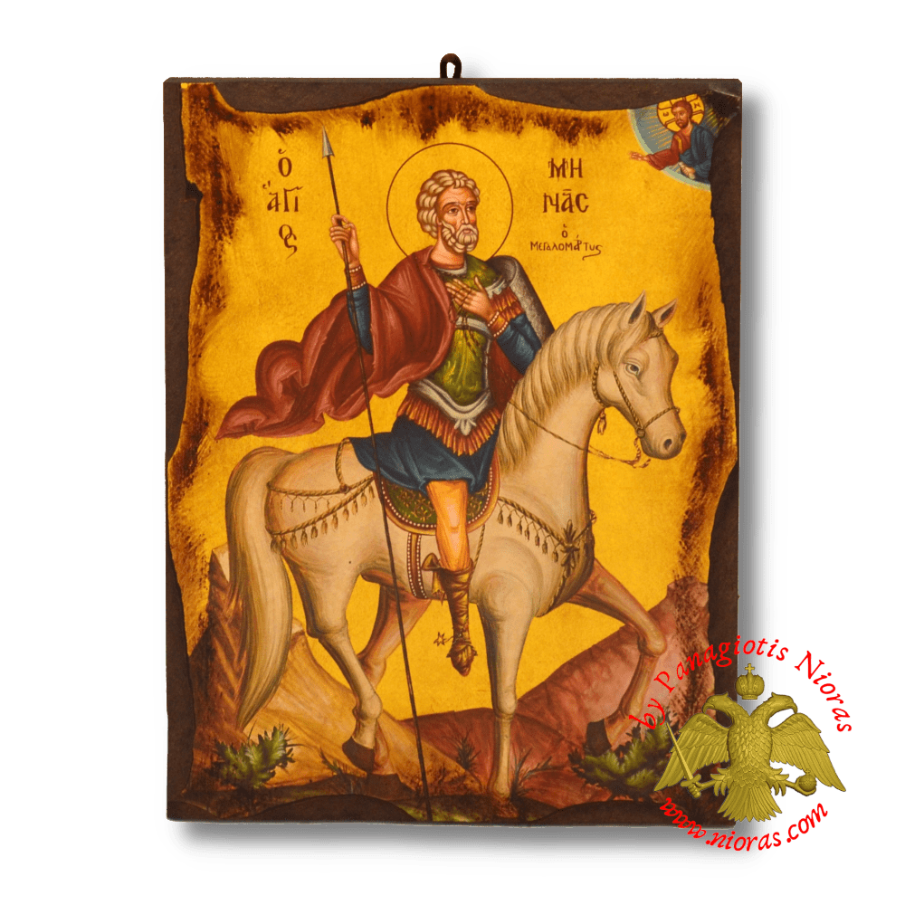 Byzantine Wooden Icon Antique Style Saint Menas