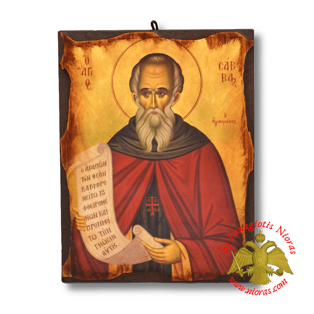 Byzantine Wooden Icon Antique Style Saint Savvas
