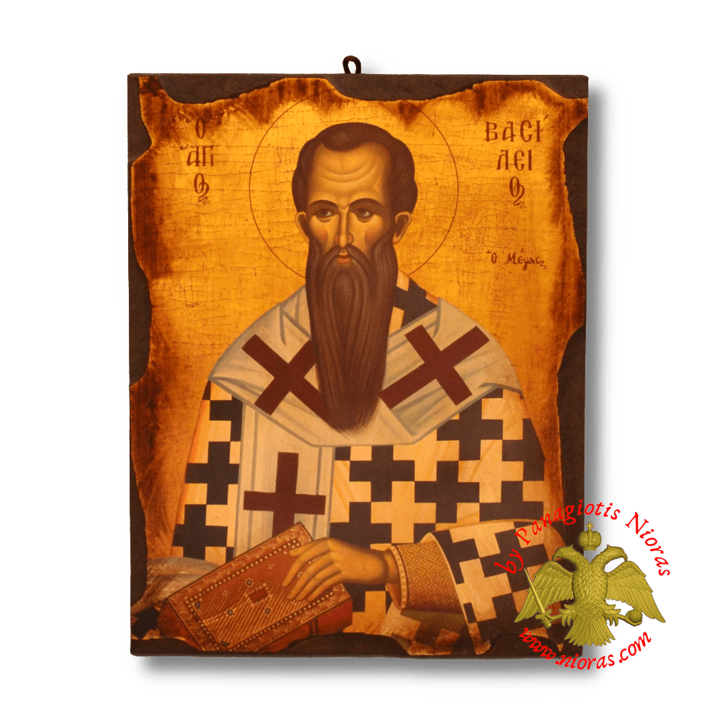 Byzantine Wooden Icon Antique Style Saint Vasileios