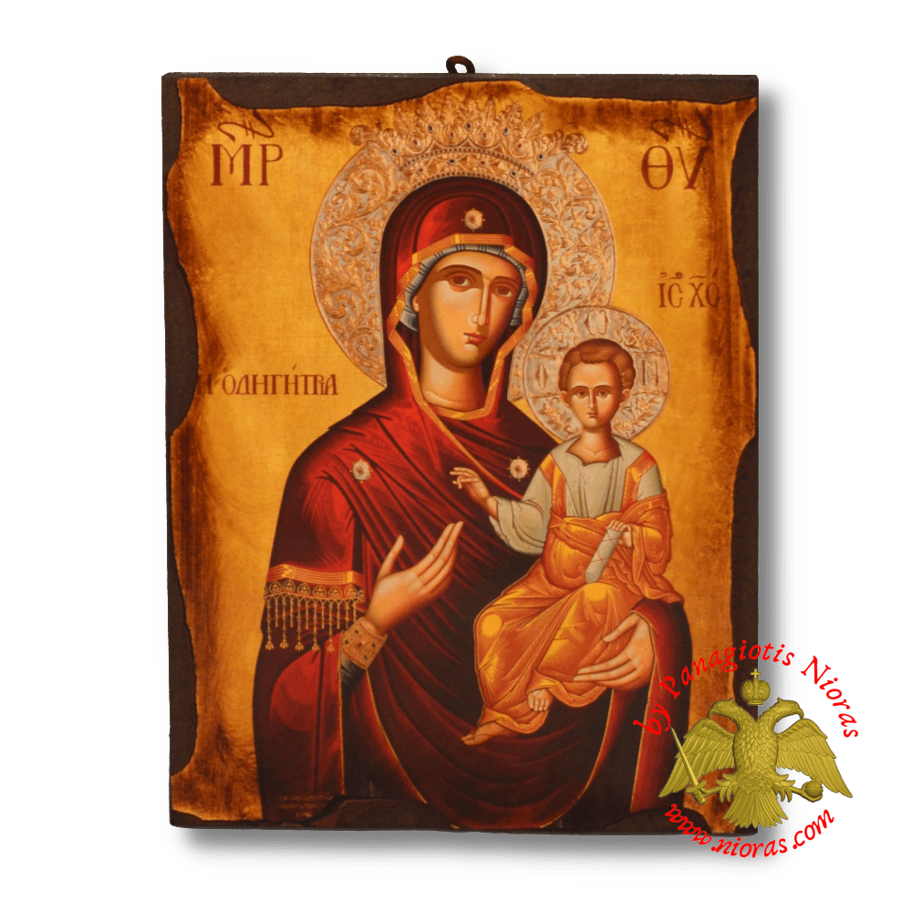 Byzantine Wooden Icon Antique Style Saint Theotokos Hodegetria