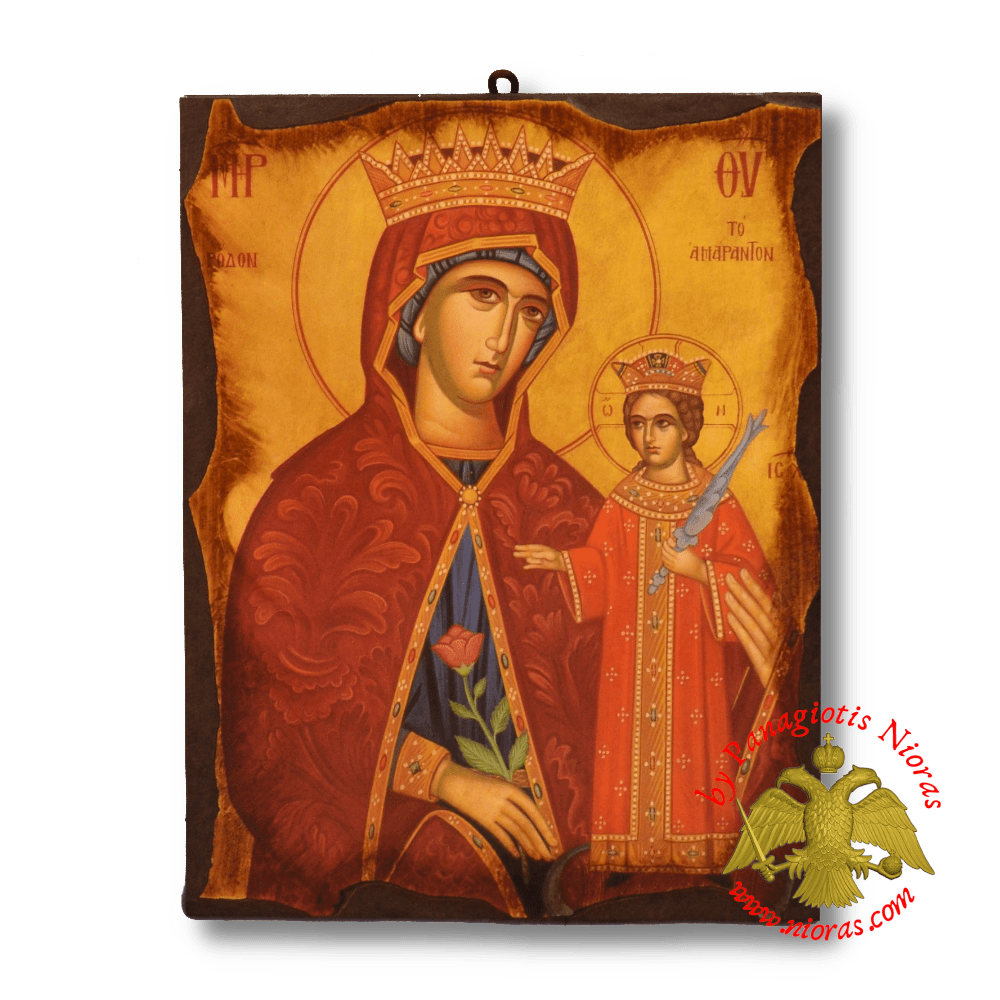 Byzantine Wooden Icon Antique Style Saint Theotokos Rodon Amaranton