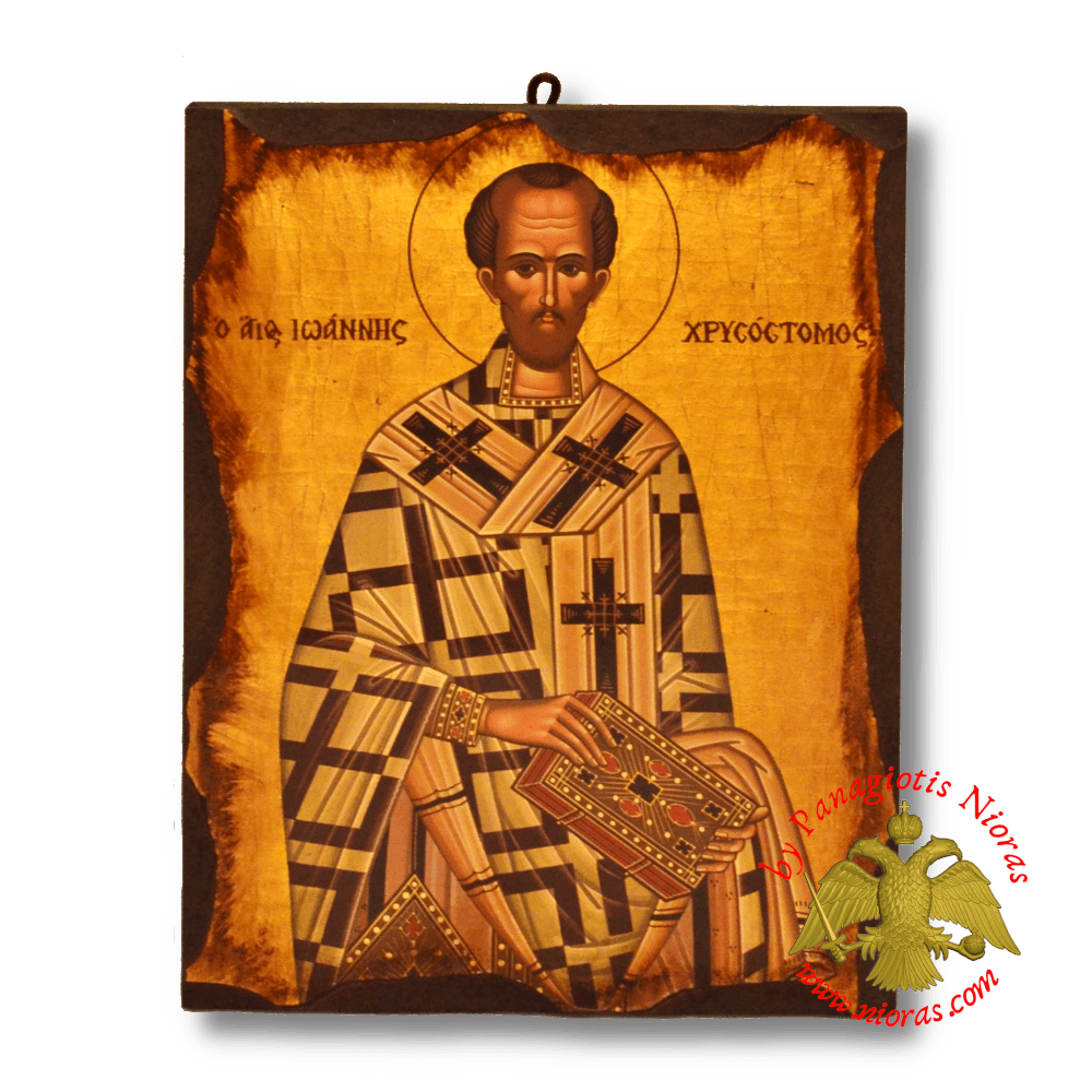 Byzantine Wooden Icon Antique Saint John Chrisostom
