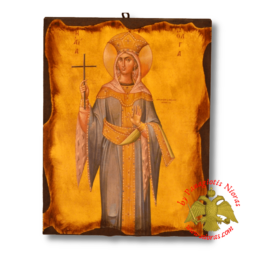 Byzantine Wooden Icon Antique Saint Olga
