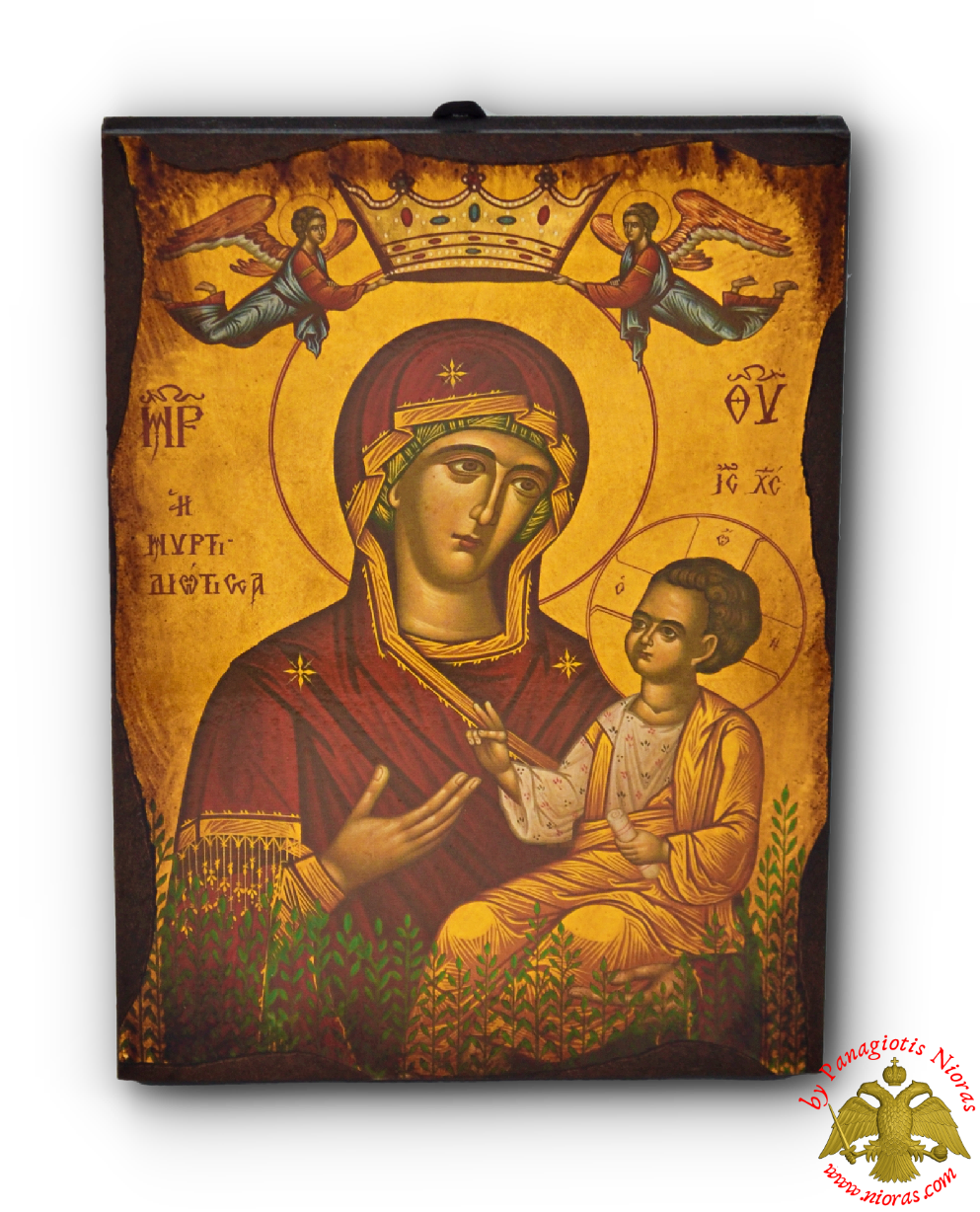 Byzantine Wooden Icon Antique Style Theotokos Mirtidiotissa