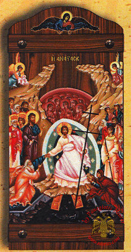 Byzantine Wooden Icon of Christ Resurrection With Angel in the TopCenter