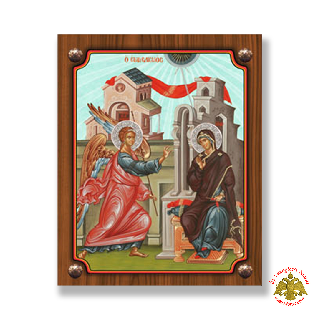 Wooden Orthodox Icon Annunciation with Blue BackGround