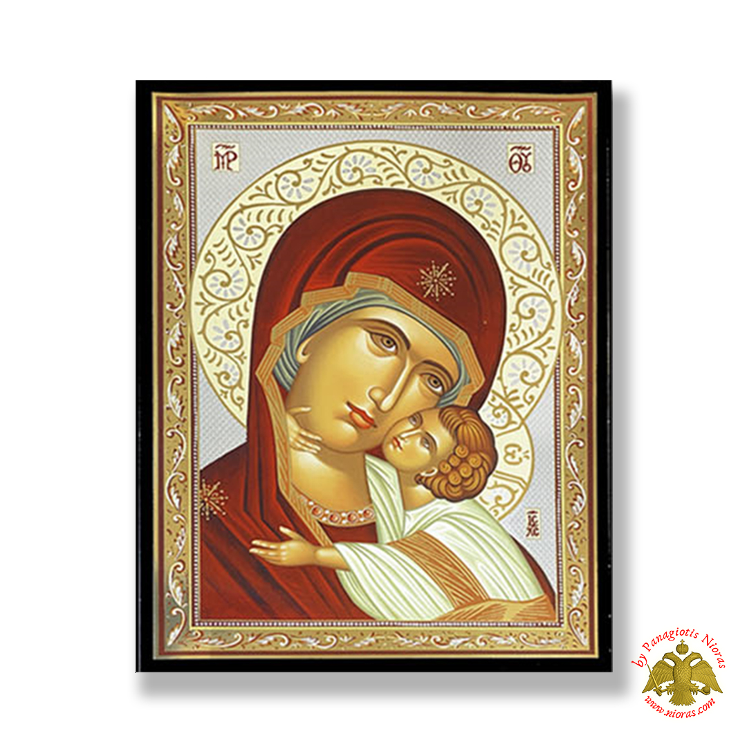 Orthodox Holy Virgin Mary Katafigi Silver Printed Wooden Icon