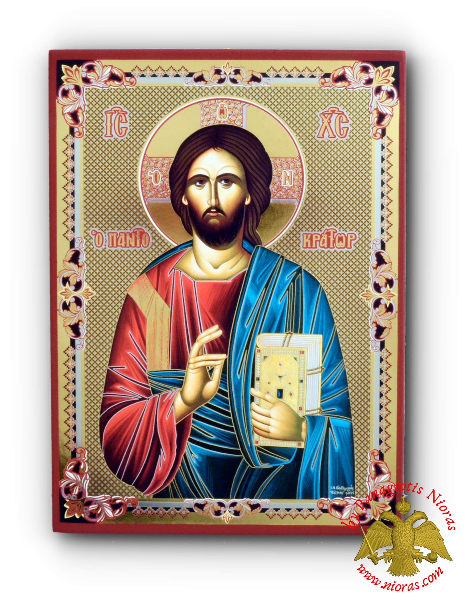 Russian Orthodox Christ Pantokrator Silver Printed Wooden Icon