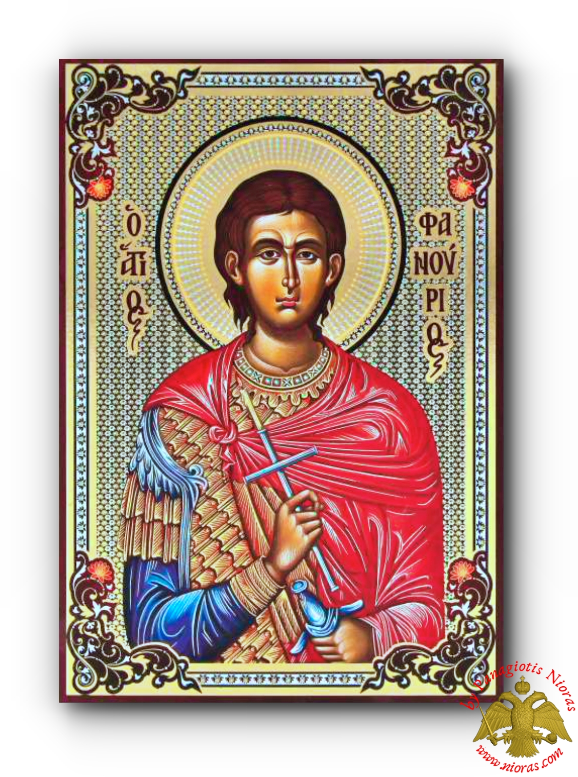 Russian Orthodox Saint Fanourios Silver Printed Wooden Icon