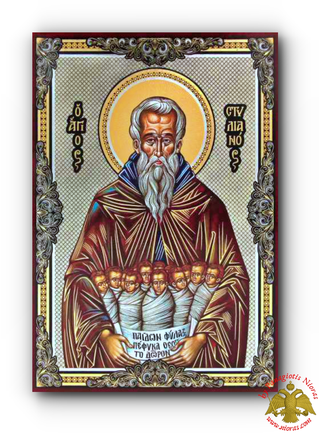 Russian Orthodox Saint Stilianos Silver Printed Wooden Icon